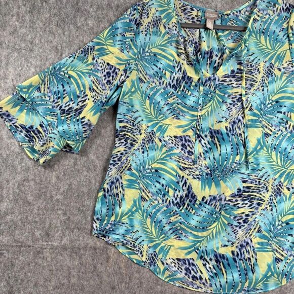 Chico's Blouse Top Women's 2 Multicolour Palm Leaf Print 100% Polyester Pullover - Picture 5 of 8